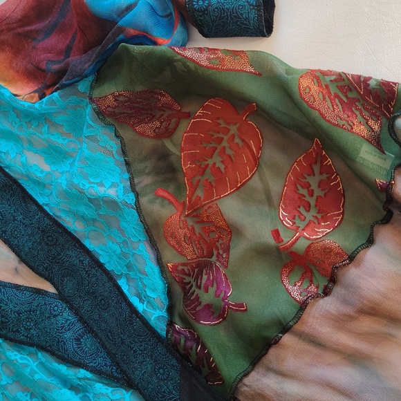 Sterling Styles Multicolor Silk Kimono Duster Patchwork XL 3/4 Sleeve Colorful - Picture 7 of 14